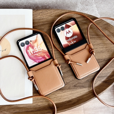 适摩托罗拉moto razr50手机壳联想2024折叠屏motorazr50ultra背带挂绳raza保护套斜挎插卡ulta素皮卡包40外壳