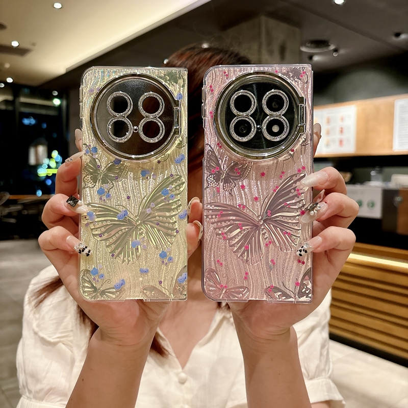 适用OPPOFind折叠屏N5手机壳oppo外壳oppofindn5新款Find镭射羽纱纹findn5自带镜头膜oppon5保护套PKH110支架