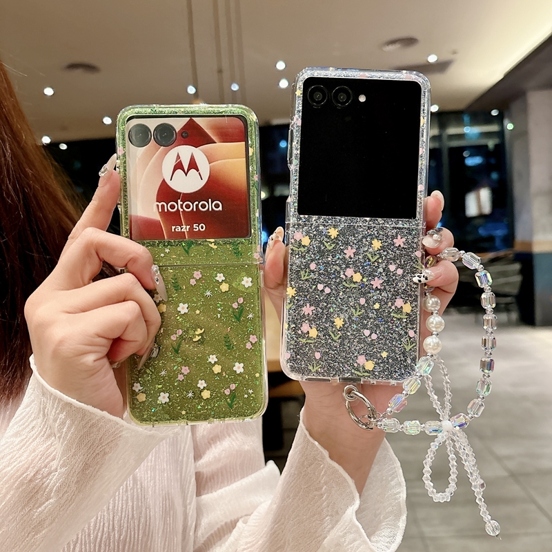 适moto摩托罗拉razr50手机壳联想2024折叠屏motorazr50ultra可爱女款raza保护套ulta闪粉小碎花rarz50u带手链