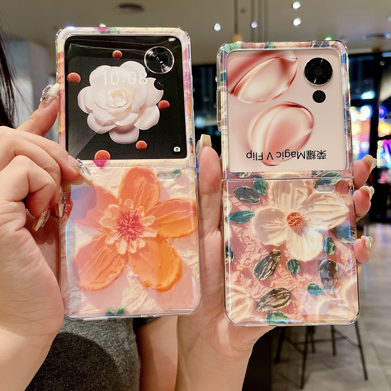 适合荣耀的magicvfilp新款手机壳华为magicvflip小折叠屏保护套VFlip油画花朵vfilp魔术magic v flip卡通蓝光