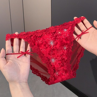 舒适 女本命年纯欲2026新款 「HS」柔蕾星语 红色绝美性感蕾丝内裤