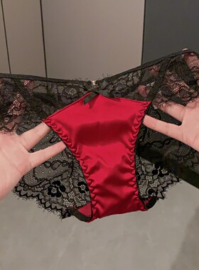 「HS」红缎诱惑*红色蕾丝本命年内裤女2026新款女中腰三角裤透气