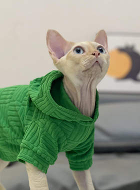 无毛猫衣服春秋潮牌新款绿色帽衫酷潮流卫衣斯芬克斯德文猫衣服