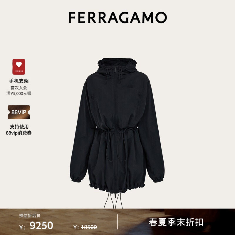【季末折扣】FERRAGAMO菲拉格慕女士中长款科技感派克大衣