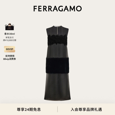 【礼物】FERRAGAMO菲拉格慕女士嵌饰细节直筒连衣裙