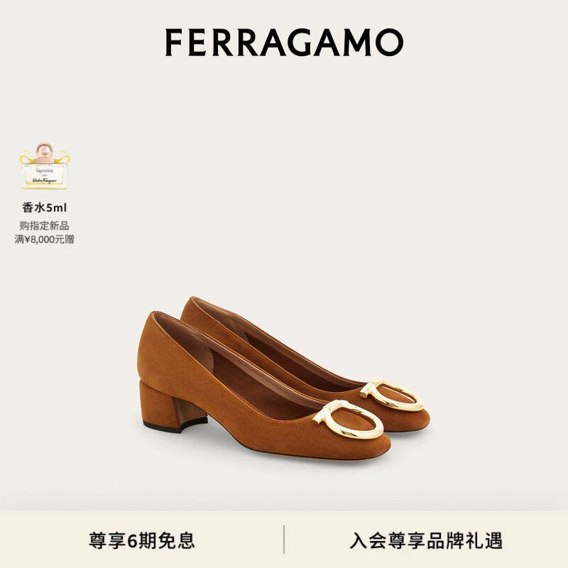 【6期免息】FERRAGAMO菲拉格慕女士大号Gancini扣饰高跟鞋