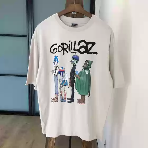 Men's Short-Sleeved T-Shirt Os Version Loose Shoulder-Length Gorillaz Band Metal Rock Punk Ac/Dc Naughty Band