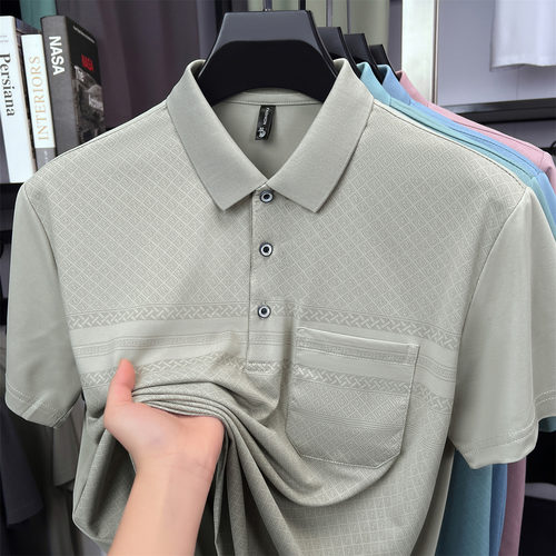 爸爸装冰丝POLO衫短袖宽松大码