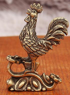 2026黄铜公鸡摆件十二生肖鸡摆设家居办公室装饰品工艺品纯铜茶宠