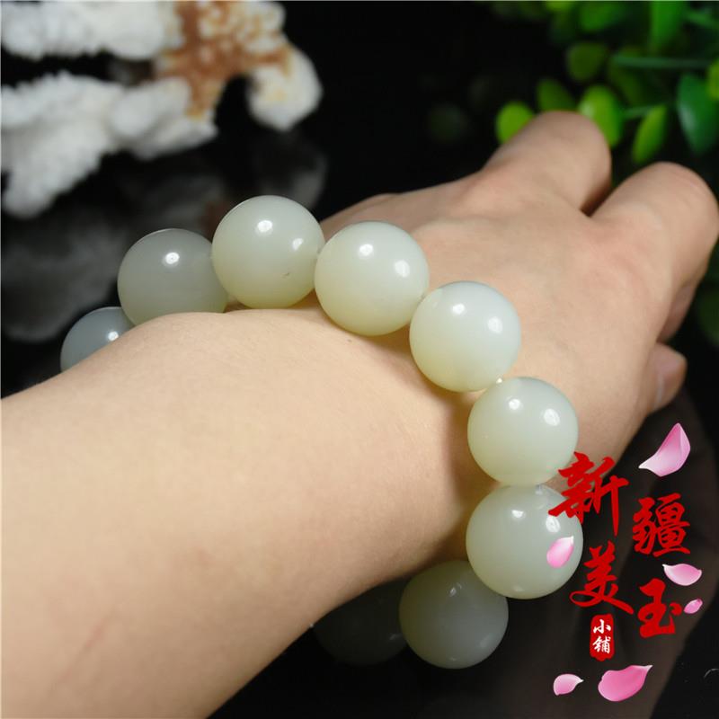 2026新疆和田玉18mm圆珠手链籽料羊脂白玉男原石手串大圆珠子手串