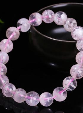 2026晶德珠宝 天然雪花幽灵水晶手链白聚宝盆粉晶圆珠手串首饰品