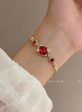 2026欧美新款超闪红色水晶抽拉几何手链时尚气质轻奢高级感百搭手