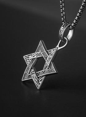 2026六芒星吊坠项链女情侣小众设计百搭锁骨链男士复古潮流不掉色