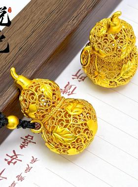 2026古法沙金高保色镂空花丝爬藤葫芦吊坠宫延风葫芦挂坠毛衣链项