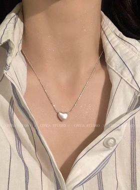 2026爱心方块项链女轻奢小众设计高级感锁骨链简约百搭毛衣链精致