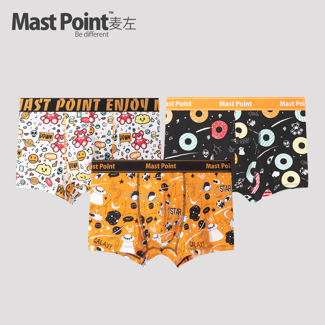 3麦左潮牌男士内裤新疆纯棉四角短裤透气平角裤/趣味收藏家/3条