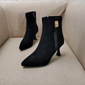 侧拉链瘦瘦靴 款 秋冬新款 尖头短靴女欧美2025年百搭细跟高跟靴时尚