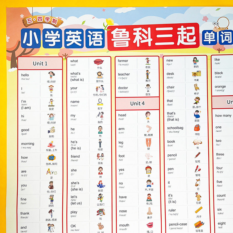【易蓓】小学生英语鲁科版三四五年级单词发音记忆表挂图墙贴海报