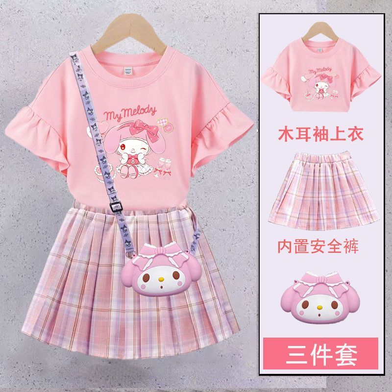女童夏装木耳边T恤套装2025新款美乐蒂儿童夏季韩系套装宝宝衣服
