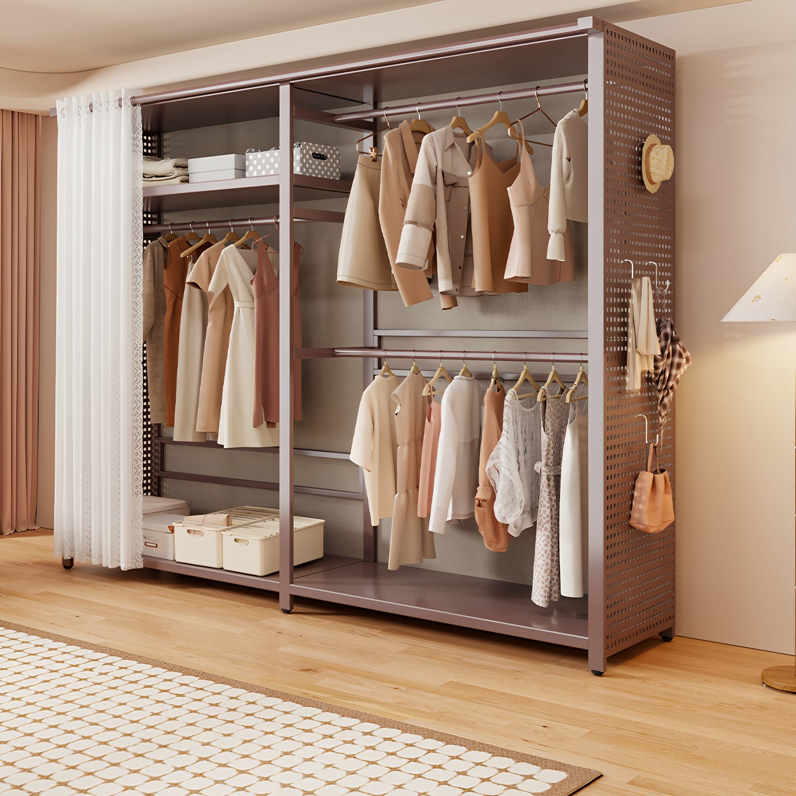 衣帽架落地开放式衣柜家用卧室洞洞板金属框架简易家用小户型衣架