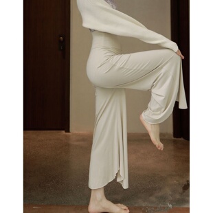 宽松瑜伽裤夏季微喇外穿薄款普拉提高腰白色浮云裤子