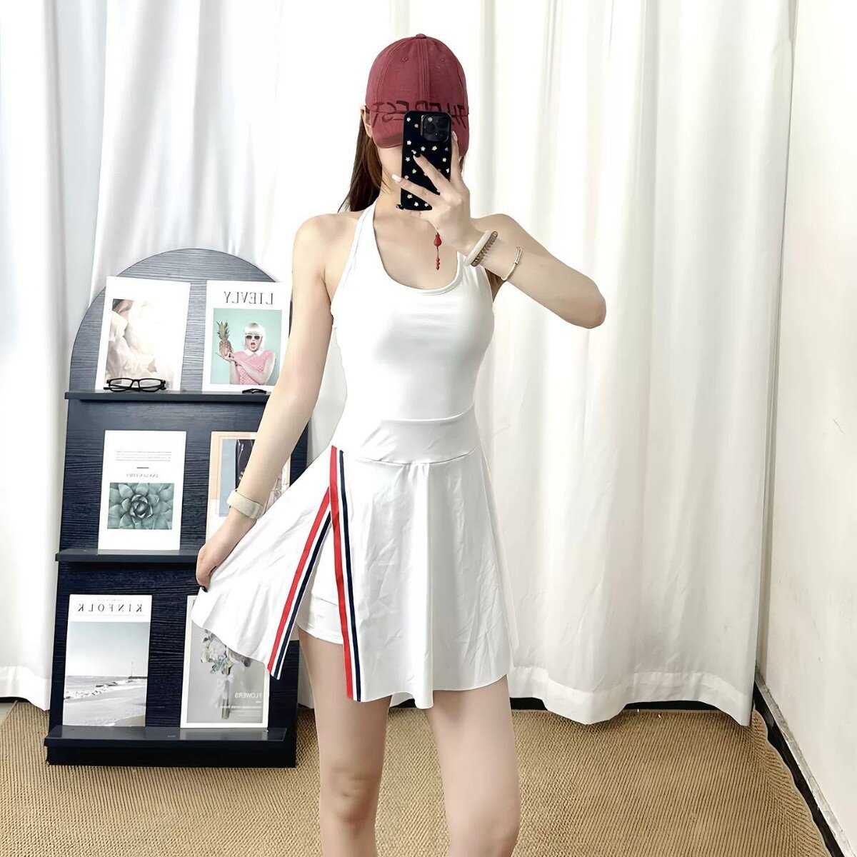 新款网球裙女白色绝美运动连衣裙收腰网球服跑步连身裙羽毛球裙裤