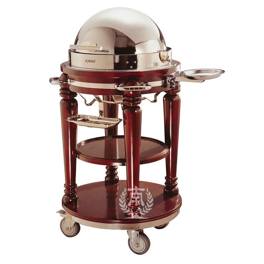 方C-29星级酒店饭店餐厅不锈钢炉头豪华圆形木制自助餐车布菲车