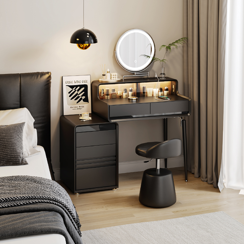 2025新款小户型梳妆台床头柜一体化妆镜轻奢简约现代卧室化妆桌