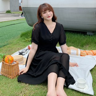 減齡夏裝 大碼 女裝 雪紡裙顯瘦遮肚子胖mm新款 寬松仙女連衣裙2360