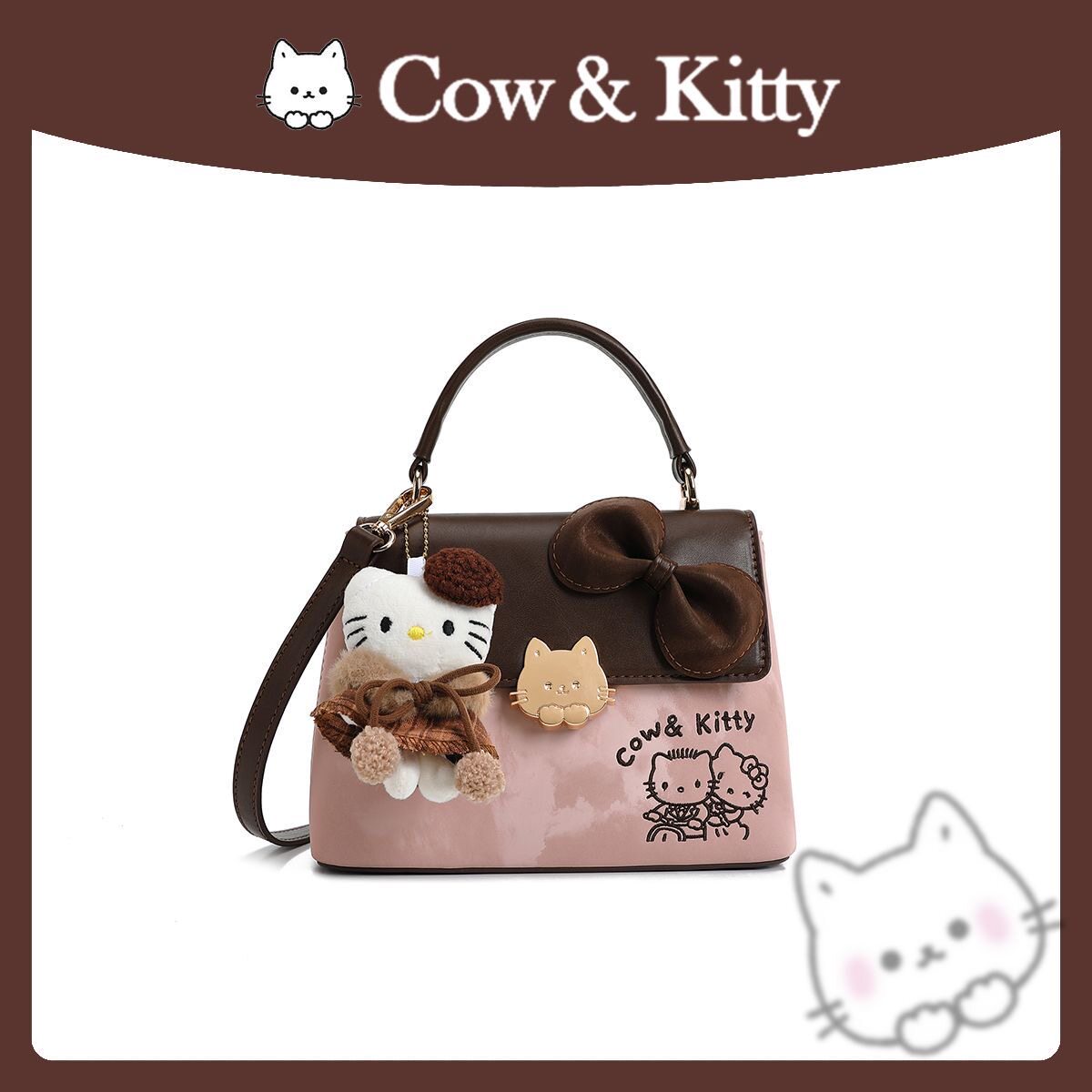 官网正品Cow&Kitty2026新款可爱卡通拼色手提包通勤单肩斜挎包女