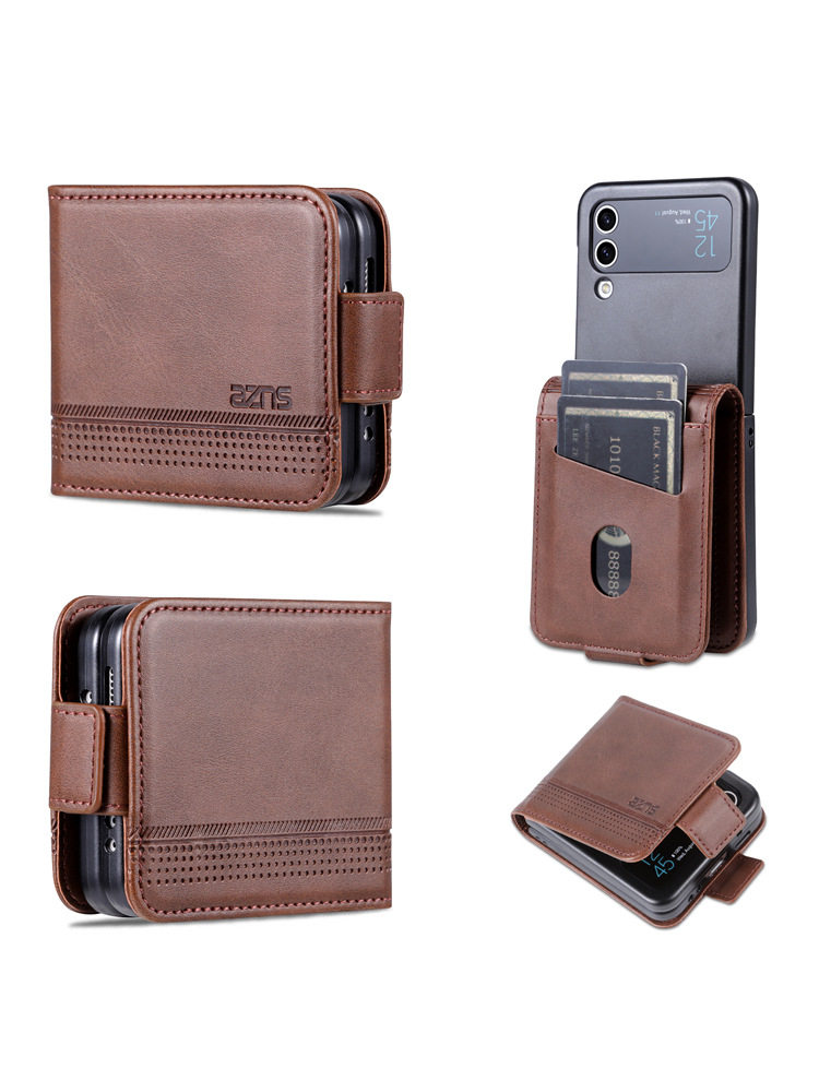 适用三星zflip6手机壳Galaxy Z Flip4折叠屏zflip3保护套Flip5小牛皮zfilp5全包防摔翻盖filp4男女款商务5G