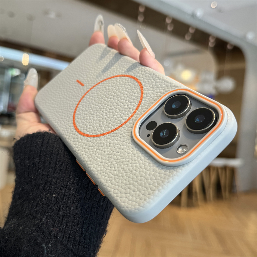适用苹果16promax手机壳ins肤感抗指纹磁吸充电新款iPhone15pro荔枝纹tpu软外壳14plus高级感纯色13/12保护套