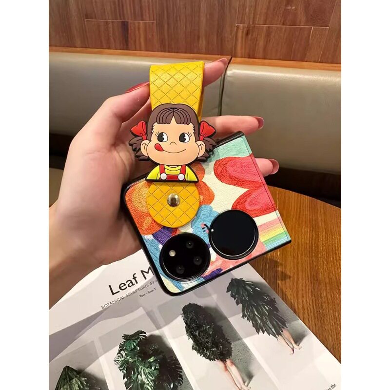 适用华为pocket2手机壳手腕matex6可爱牛奶妹爱心三星zflip5云朵手提vivoxflip小清新时尚oppoflindn2flip女