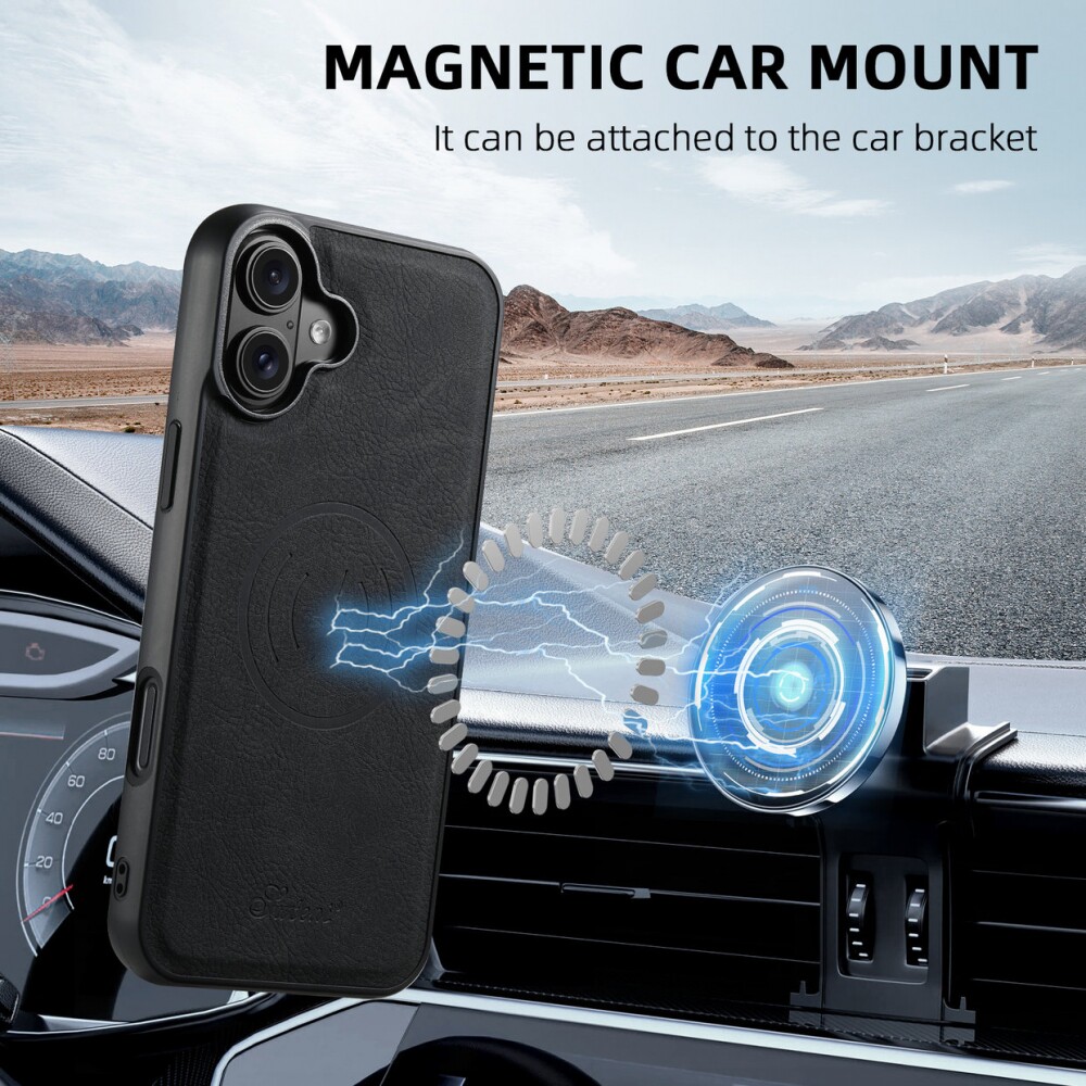 iPhone16手机壳磁吸卡包黑色magsafe充电苹果15promax仿牛皮13二合一12pro棕色13pro复古皮纹插卡保护套适用