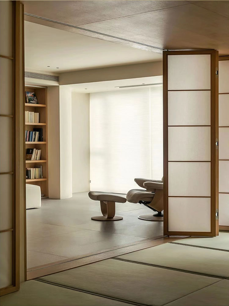 日式折叠门原木格子门窗和室榻榻米阳台隔断推拉移门无轨道折叠门