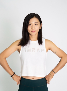 AMRAP短款女子训练T恤CrossFit健身瑜伽无袖背心弹性运动透气休闲