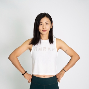 AMRAP短款女子训练T恤CrossFit健身瑜伽无袖背心弹性运动透气休闲