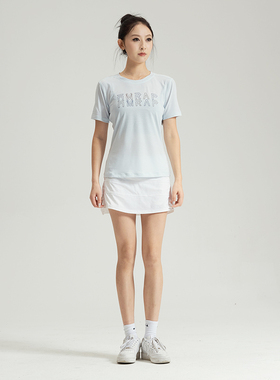 AMRAP女子上衣圆领训练短袖T恤2023春季新款运动撞色款式球衣速干