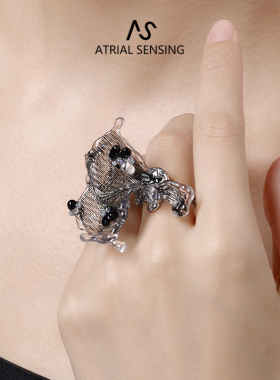 原创设计师品牌小众潮酷黑色戒指