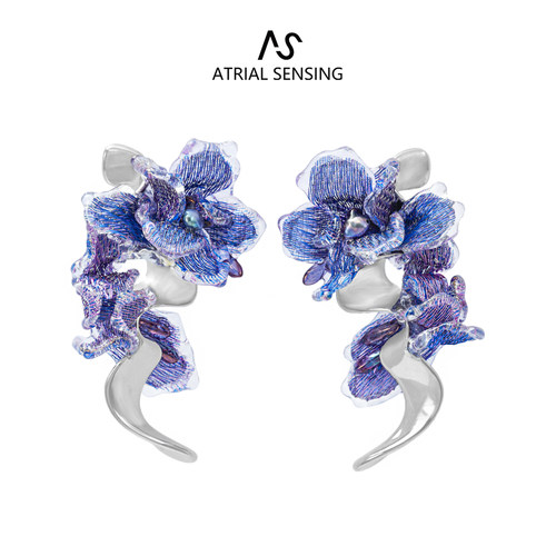 2026新品】ATRIAL SENSING高级蓝紫绒蒿花朵耳环夸张独特轻奢耳饰
