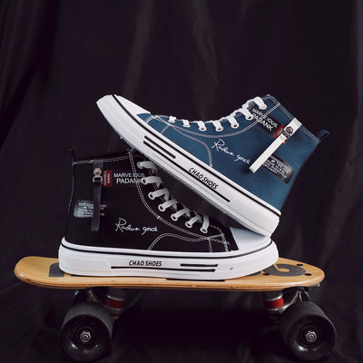 帆布鞋男款2025新款高帮厚底运动休闲滑板板鞋爆款青少年男生潮鞋