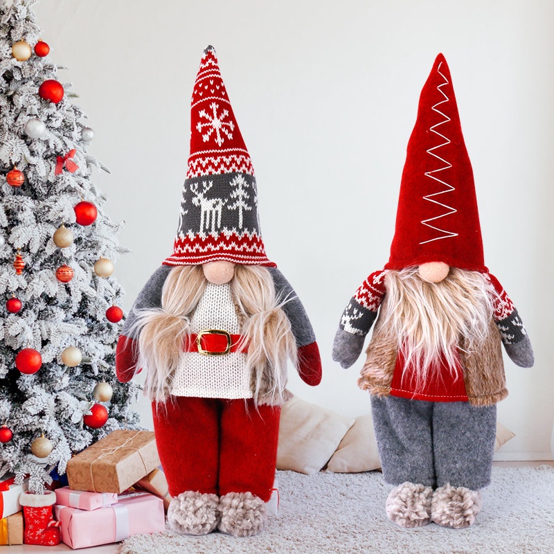 跨境新品北欧风圣诞装饰品长帽无脸娃娃站姿侏儒公仔圣诞礼物摆件