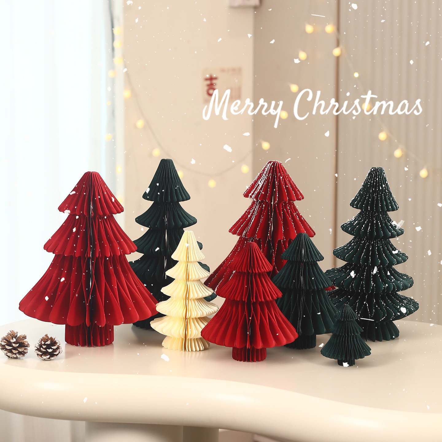 圣诞节装饰品立体蜂窝纸质折叠小圣诞树桌面摆件橱窗氛围场景布置