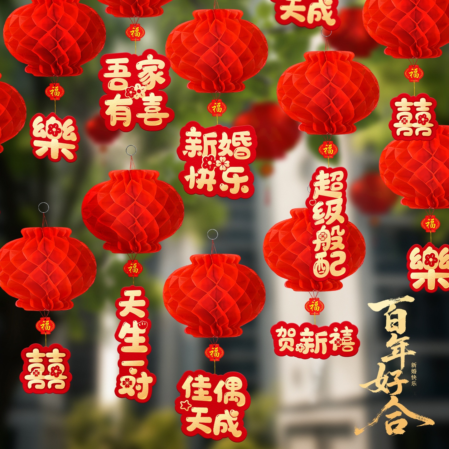 结婚装饰红纸灯笼挂饰婚房布置新房喜庆婚礼院子户外专用喜字挂件