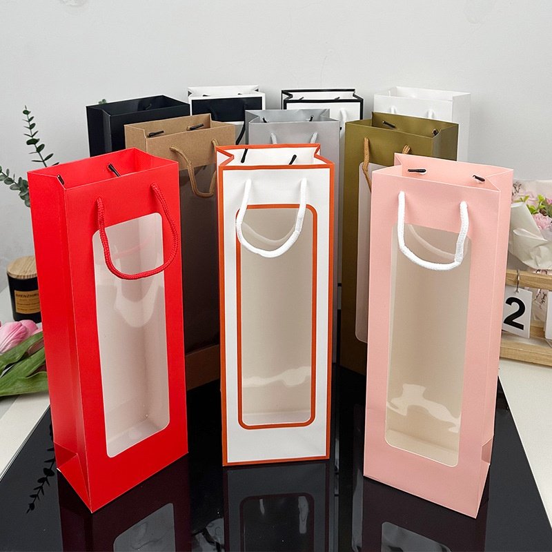 长条礼品袋手提袋包装袋礼袋长方形单红酒纸袋子开窗透明pvc花束,包装,礼品袋/塑料袋,淘宝优惠券,粉丝福利购,淘宝优惠卷