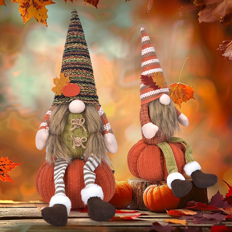 跨境丰收节侏儒娃娃南瓜公仔感恩节鲁道夫摆件装饰南瓜地精礼物