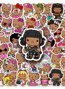 100张可爱黑皮kitty猫创意贴纸手机壳平板水杯咕卡DIY防水无痕贴