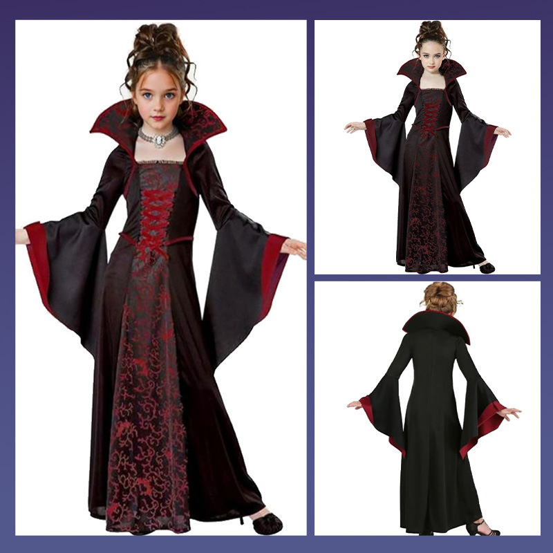 钻石之乡实验室人工培育钻欧美跨境万圣节儿童长袖女巫服复古系带