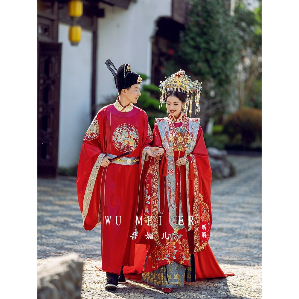 重工明制汉服婚服2025年新款中式嫁衣结婚礼服凤冠霞帔情侣款套装