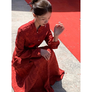 新中式红色旗袍敬酒服新款长裙国风结婚礼服订婚套装回门喜庆刺绣